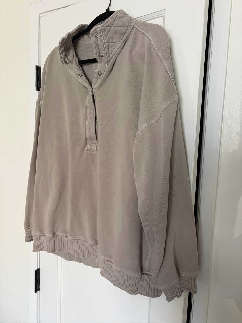aerie Oversized Snap-Neck Hoodie in Taupe